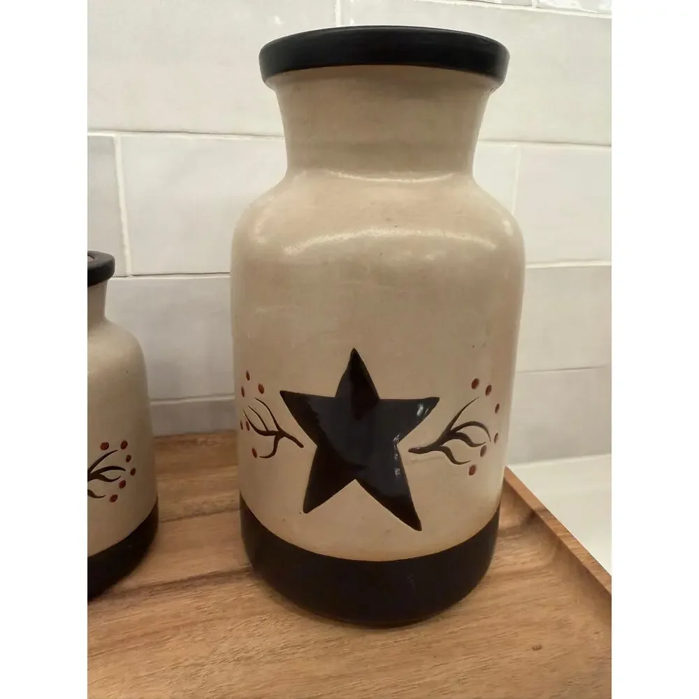 Primitive‎ Star Ceramic Stoneware Crock Country Farmhouse Kitchen